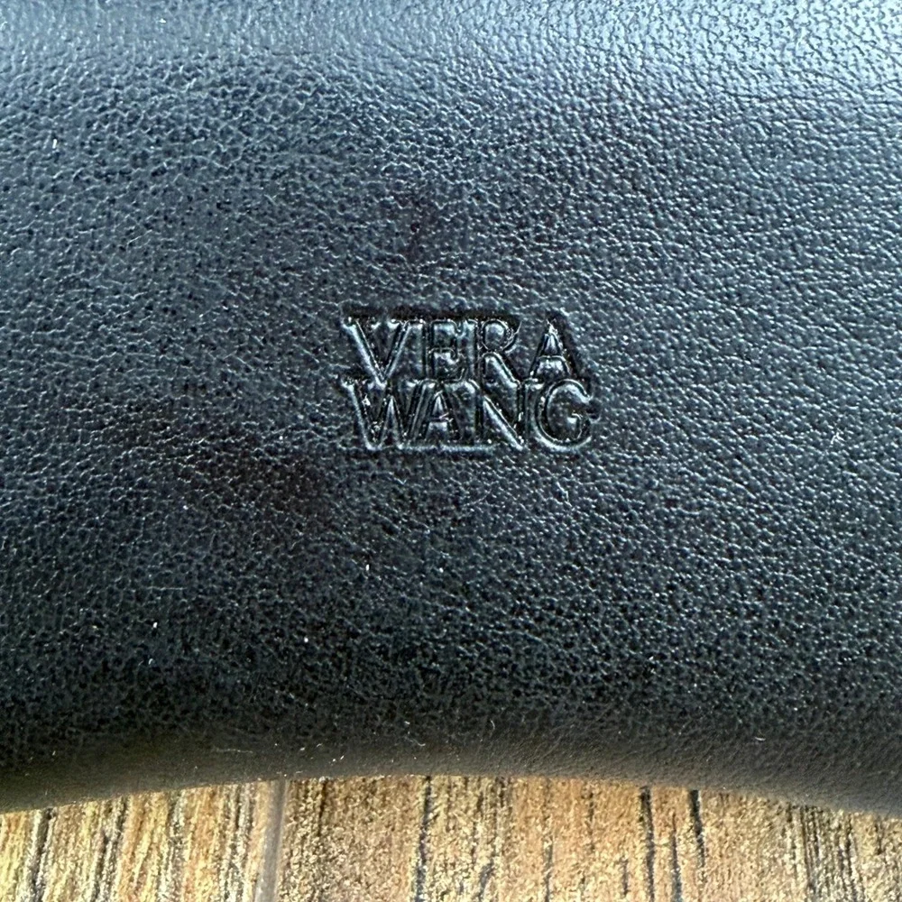 Vera Wang Hard Eyeglass Case Black Faux Leather Embossed Logo